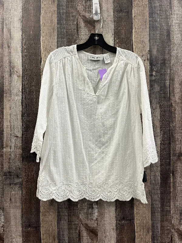 Top 3/4 Sleeve By Cathy Daniels In White, Size: M